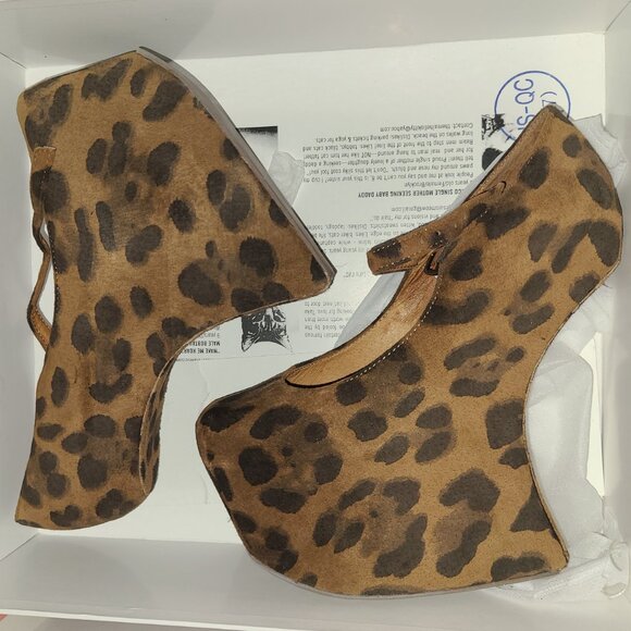 JEFFREY CAMPBELL 5 5.5 6 NightWalk Leopard Suede Heelless Platform Mary-Jane - Picture 4 of 6